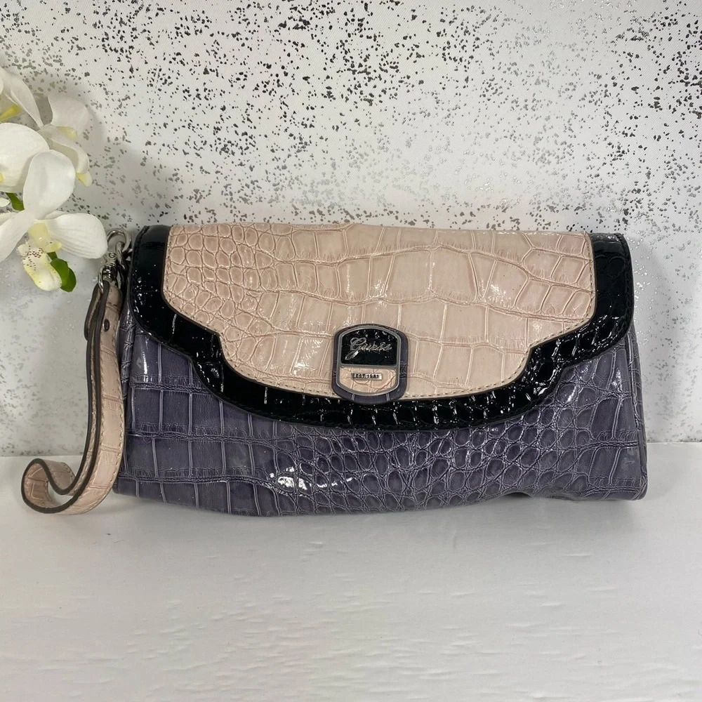 Guess Purple & Cream Reptile Pattern Wristlet - Picture 6 of 11